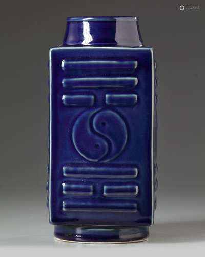 A Chinese blue glazed cong vase