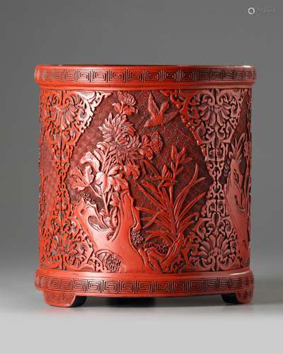 A Chinese cinnabar lacquer brush pot