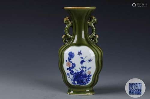 A Chinese Celadon Ground Blue and White Porcelain Vase