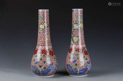 A Pair of Chinese Wu-Cai Porcelain Vases