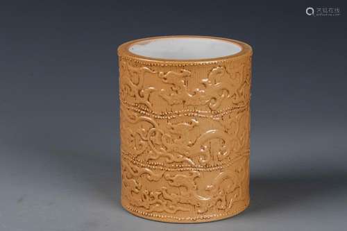 A Chinese Yellow Glazed Porcelain Brush Pot