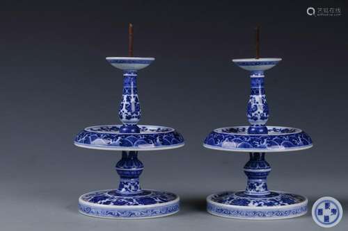 A Pair of Chinese Blue and White Porcelain Candle Holder