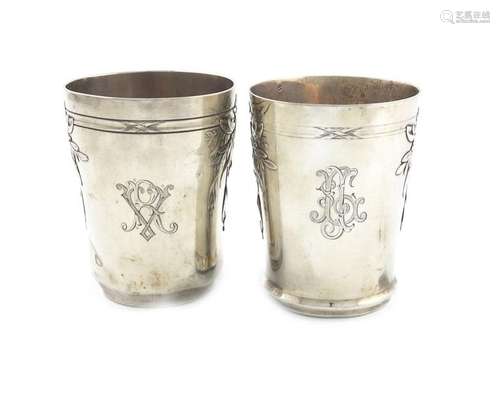 Two late 19th century French silver beakers, taper…