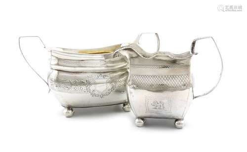 A George III Irish silver sugar bowl and cream jug…