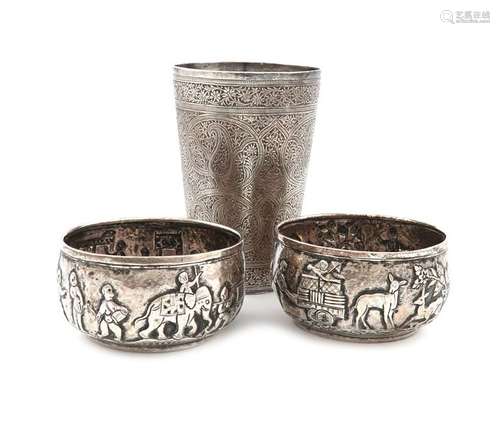 An Indian silver beaker, Kashmir, tapering circula…