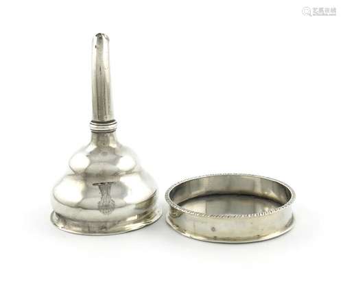 An 18th century silver wine funnel and stand, mark…