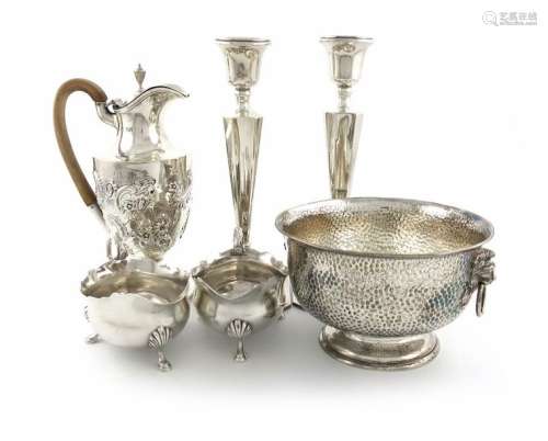 A mixed lot of silver items, comprising: a rose bo…