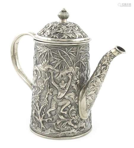 A Chinese silver coffee pot, maker's mark possibly…