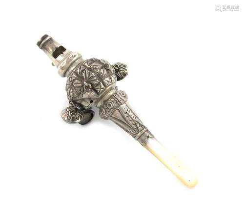 A Victorian silver baby's rattle, teether and whis…