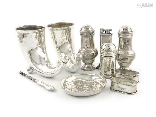 A mixed lot, comprising silver items: a pair of bu…