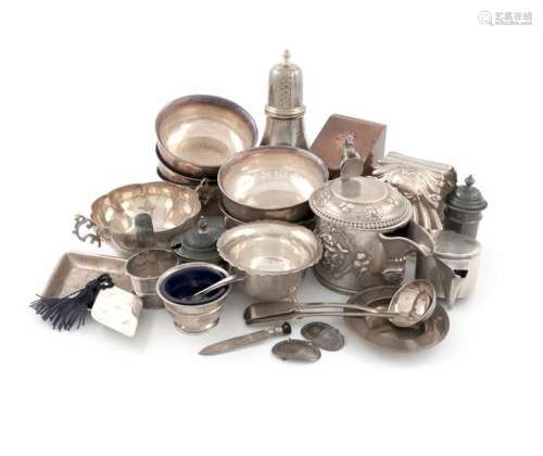 A mixed lot of silver items, comprising: a sugar c…