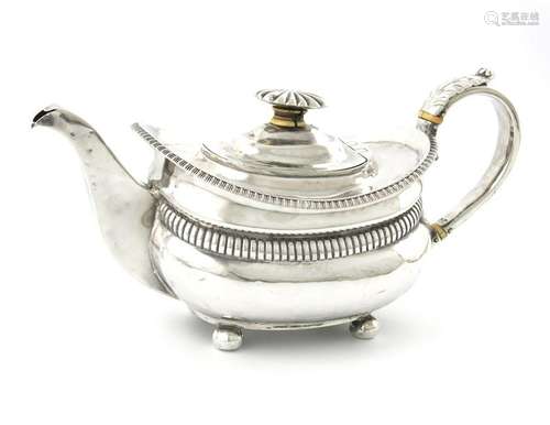 Λ A George IV silver teapot, maker's mark worn, Lo…