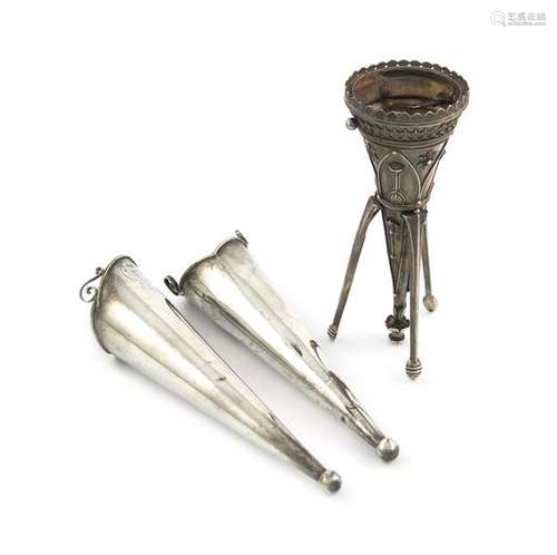 A 19th century silver posy holder, unmarked, taper…