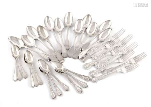 A mixed lot of silver flatware, comprising: a set …