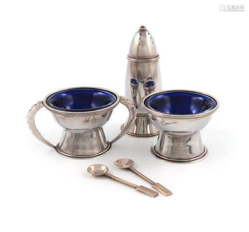 By H. G Murphy, a matched three piece silver cruet…