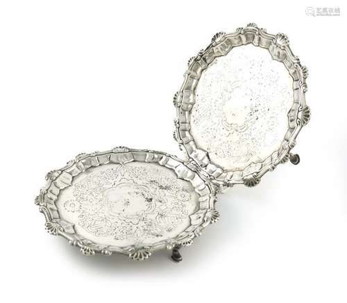 A pair of George III silver waiters, one by Ebenez…