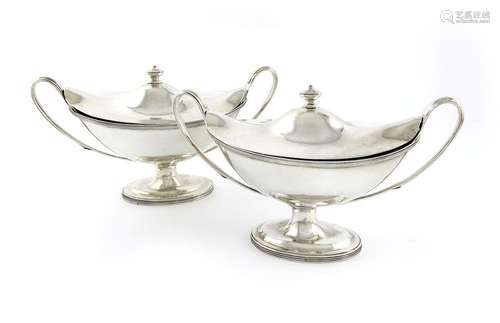 A pair of George III silver two handled sauce ture…