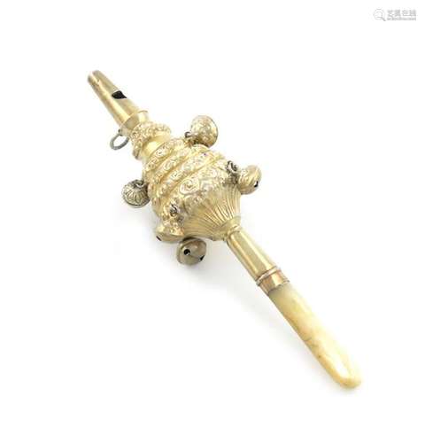 A 19th century silver gilt baby's rattle and whist…