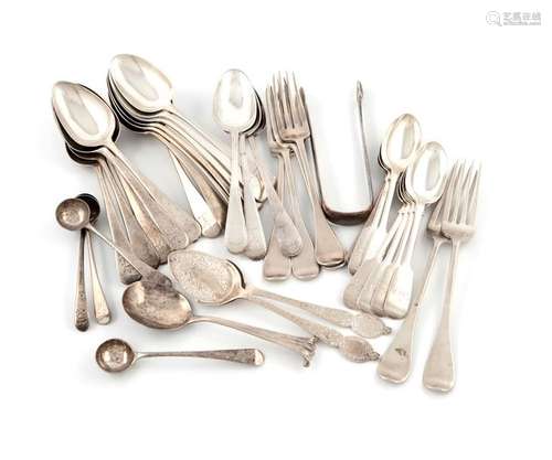 A mixed lot of silver flatware. Various dates and …