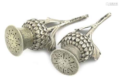 A pair of Victorian novelty silver thistle pepper …