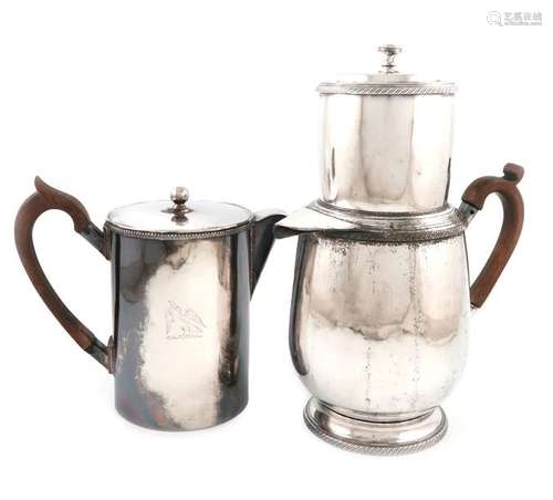 A French old Sheffield plated coffee percolator, u…