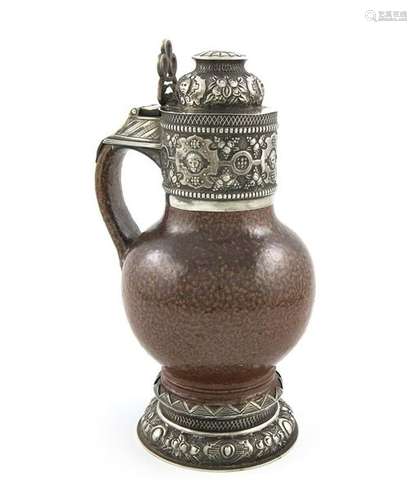 A revivalist silver mounted tiger ware jug, Cheste…