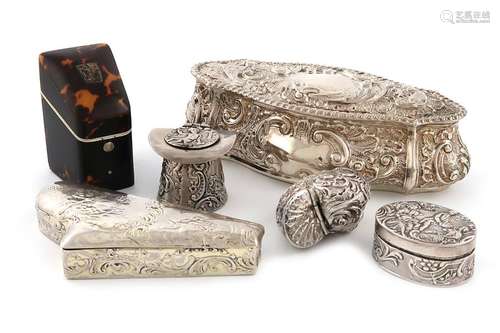 Λ A mixed lot of silver boxes, comprising: a dress…