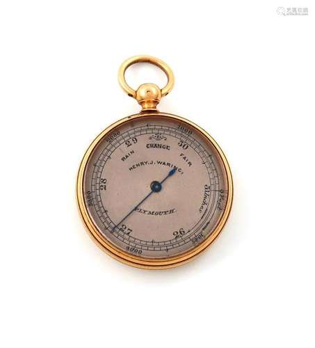 A Victorian gold pocket barometer, retailed by Hen…