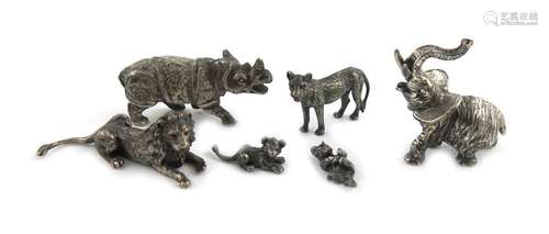 A collection of six modern miniature silver animal…