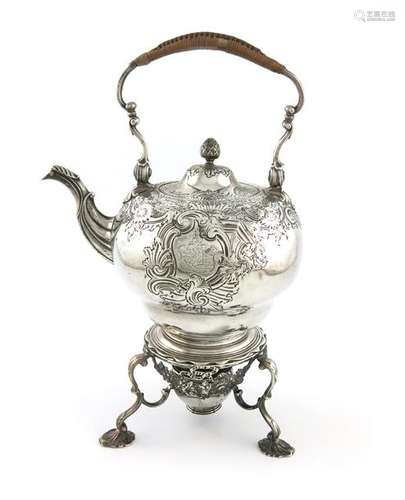 A George II silver kettle on stand, by Peze Pillea…