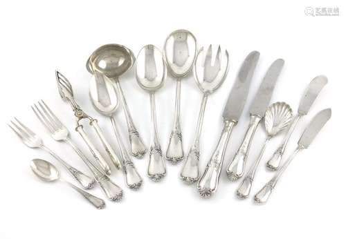 A part canteen of German silver flatware, by OKA, …