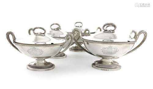 A suite of five George III silver two handled sauc…