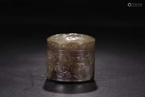 HETIAN JADE DRAGON PATTERN COVER BOX