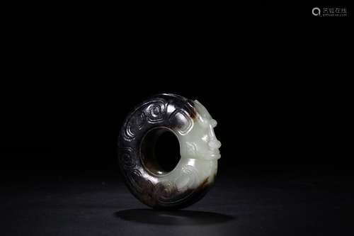 HETIAN JADE & COLOR BEAST FACE RING