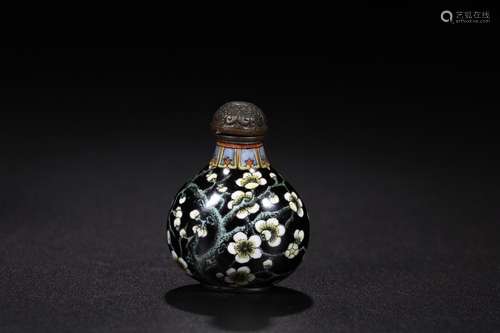 QIAN LONG NIAN ZHI MARK COPPER CLOISONNE PLUM PATTERN SNUFF BOTTLE