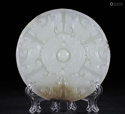 HETIAN JADE CARVED HUA NIAO PATTERN OLD MIRROR