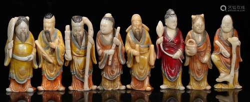 SHOUSHAN STONE BA XIAN ORNAMENT SET FOR 8