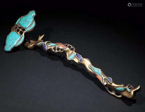 COPPER GILT TURQUOISE RU YI ORNAMENT