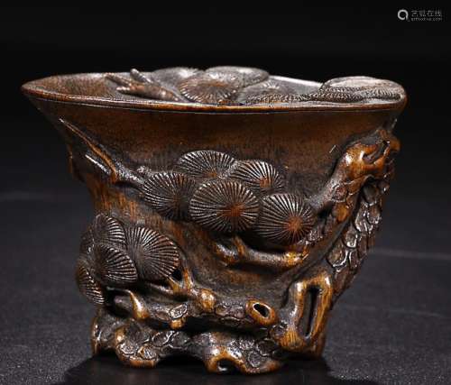 BAMBOO CARVED PINE PATTERN CUP