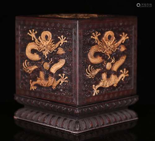 OLD ZITAN WOOD DRAGON PATTERN SEAL'S SQUARE BOX