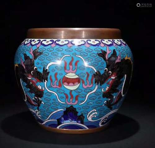 COPPER CLOISONNE DOUBLE DRAGON JAR