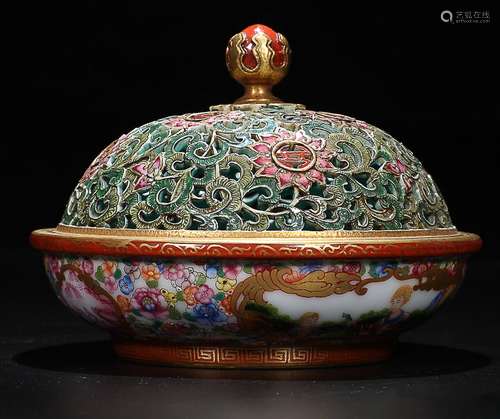 QILONG NIAN ZHI MARK PASTEL GILT WARP PATTERN CENSER