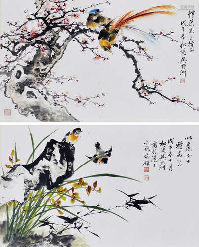 吳野洲 花鳥兩幅