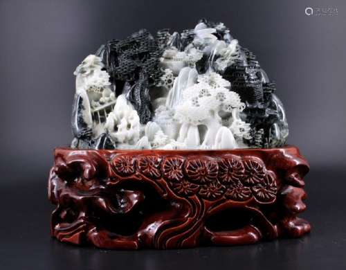 Chinese Hand Carved Jade Mountain Figure