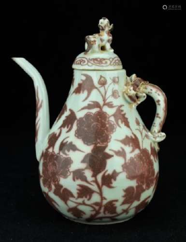 Chinese Ming Porcelain Red/White TeaPot with Lid