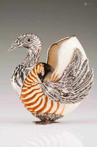 A Nautilus shellPortuguese silverRaised and chiselled elements applied on a Nautilus shell depicting