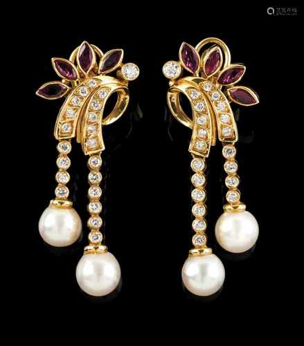 A pair of earringsGoldTop set with marquise cut diamonds; volute set with small brilliant cut