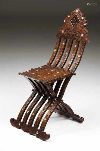 Folding chairWoodenCarved and mother-of-pearl inlaid decorationSyria, 19th / 20th century