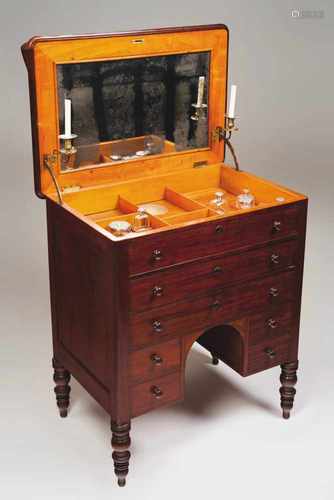 A dressing tableMahoganySix drawers simulating seven and turned legsSatinwood veneered interior with