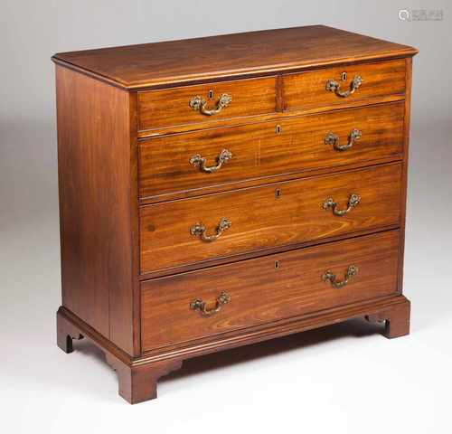 A George III chest of drawersTwo short and three long drawersLater yellow metal hardwareEngland,